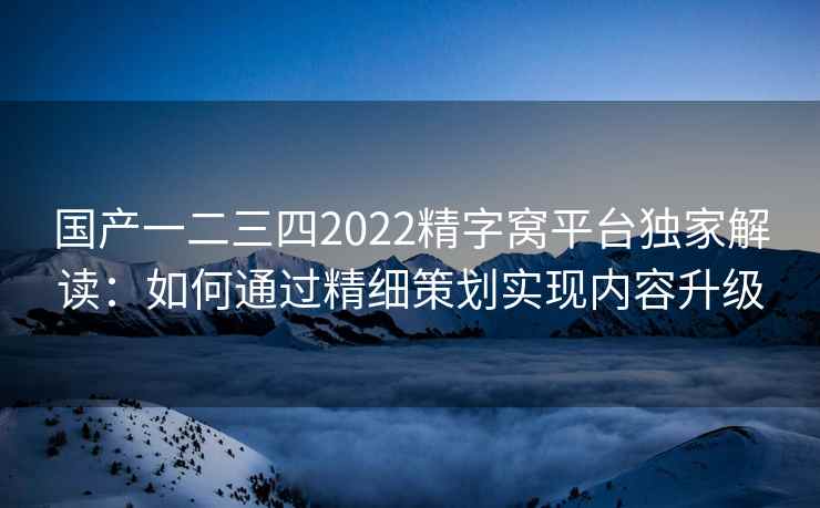 国产一二三四2022精字窝平台独家解读：如何通过精细策划实现内容升级